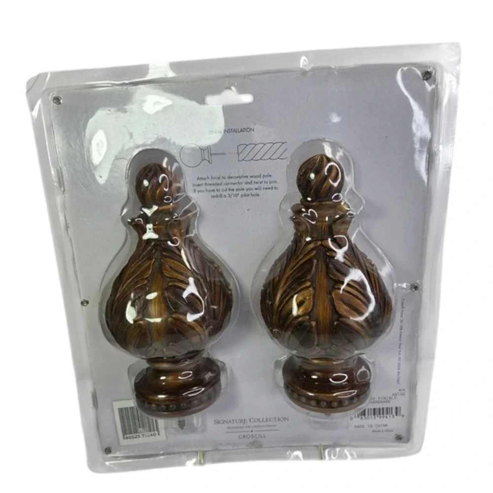 Signature Collection CROSCILL Pair Of Finials Decorative Wood For Rod End Cap Nw
